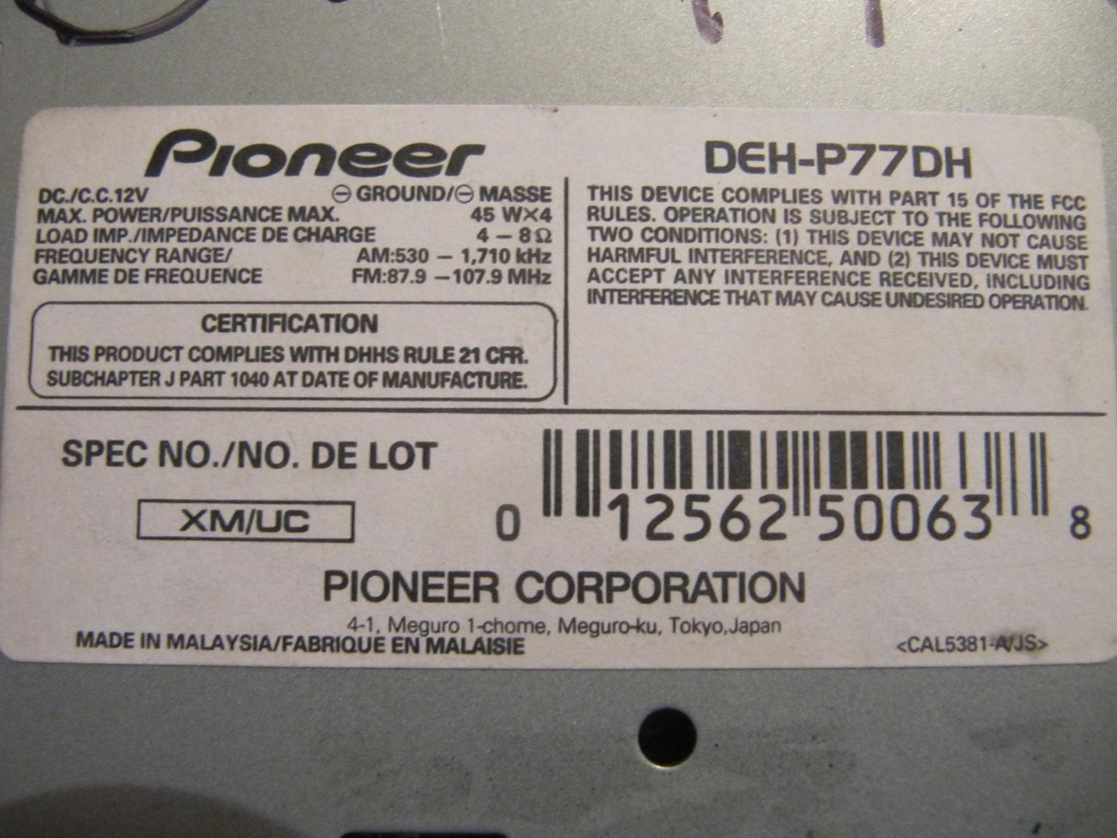 Pioneer Deh-p77dh 1 5 Din - Ls1tech