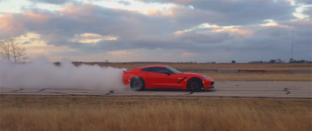 Watch this Twin-Turbo C7 Burn Rubber At Sunset
