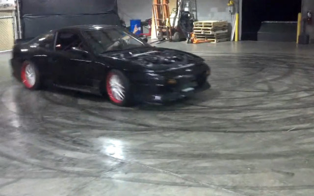LS-Swapped 240SX Hatch Spins Donuts Indoors!