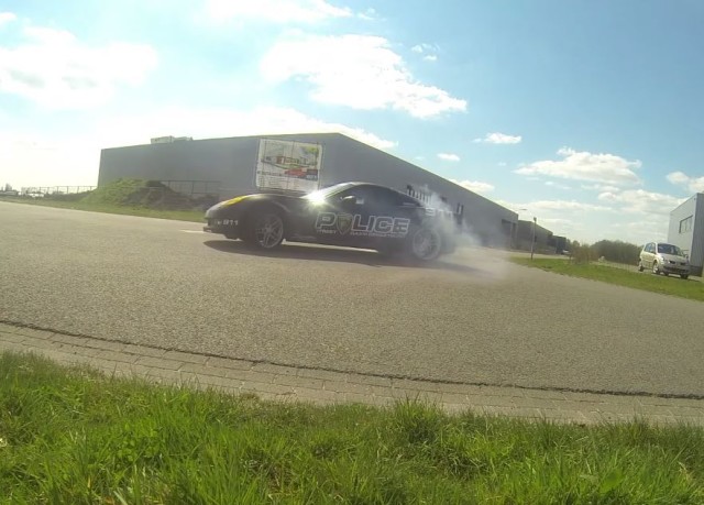 Fake Z06 Cop Car Does Donuts and Burnouts in Europe