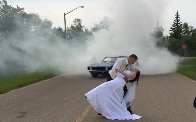 camaro wedding burnout