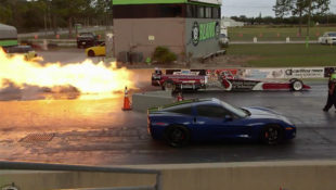 Jay Leno Pointlessly Raced a C6 Corvette Against an IHRA Dragster