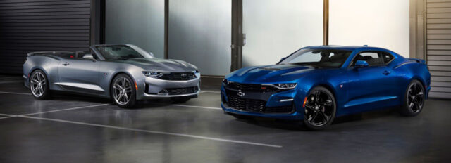 2020 Chevy Camaro SS Convertible and Coupe in blue and silver on sale now
