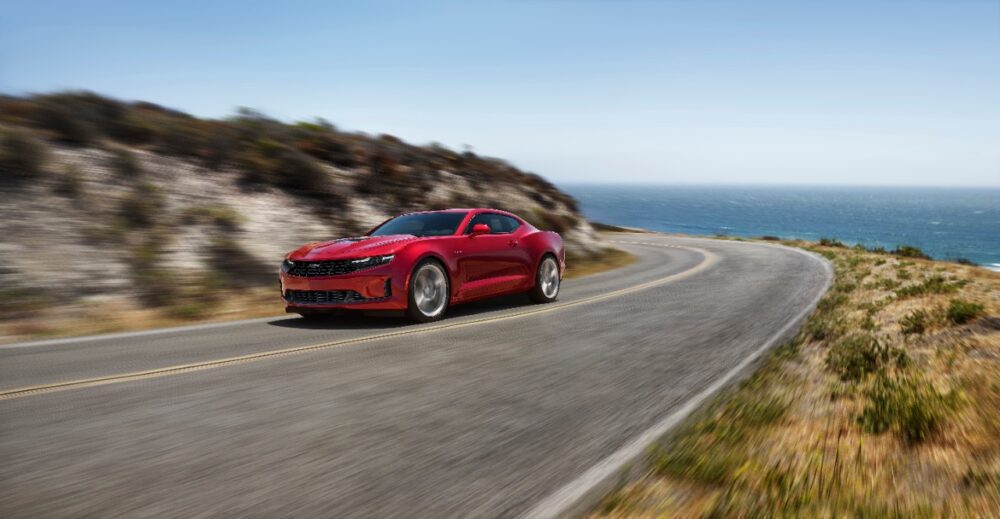 2020 Cherolet Camaro LT1 on California pacific roadway in mountains