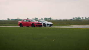 C8 vs Hellcat Charger Roll Race