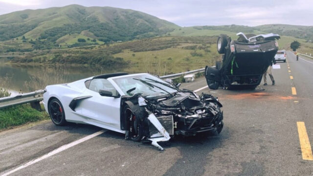 C8 Corvette Crash on highway in California