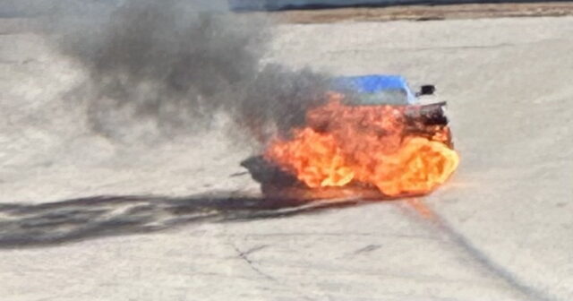 C8 engine blows up, throws rod, then catches fire.