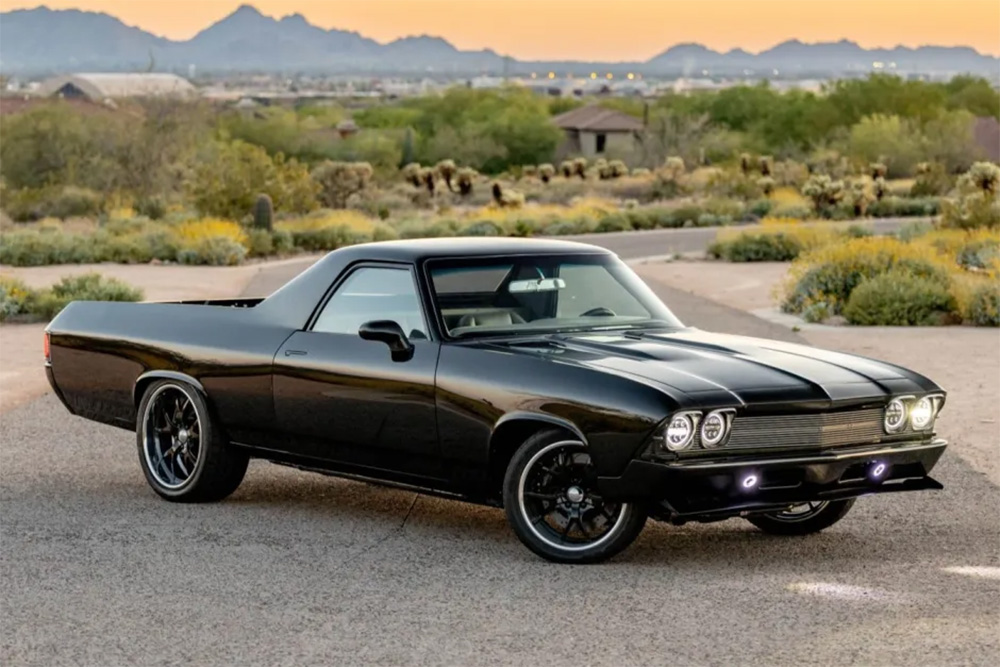 LSA Swapped 1969 Chevrolet El Camino with supercharged LS painted matte black front 3/4 view