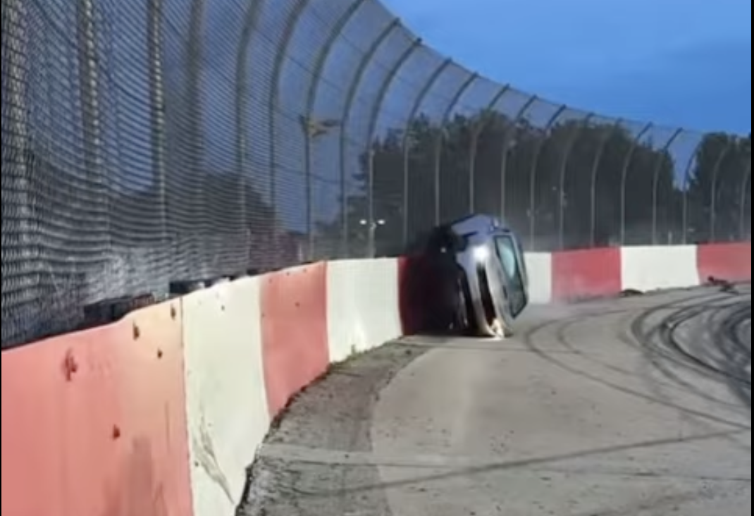 Camaro ends up in the wall